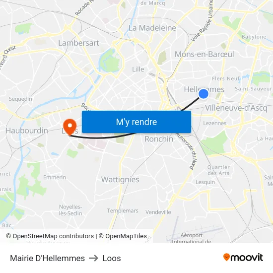 Mairie D'Hellemmes to Loos map
