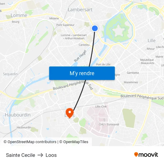 Sainte Cecile to Loos map