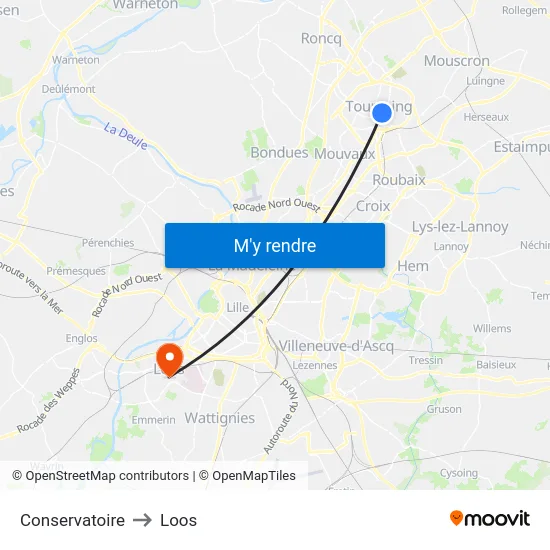 Conservatoire to Loos map