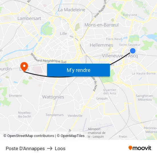 Poste D'Annappes to Loos map