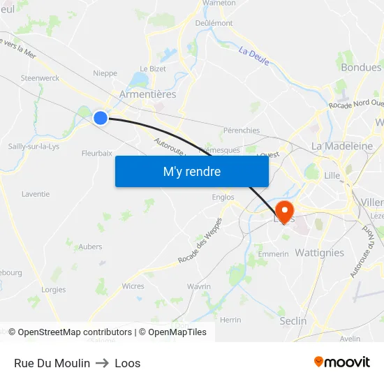 Rue Du Moulin to Loos map