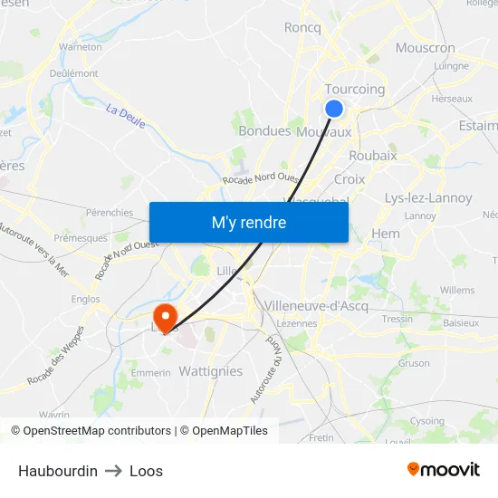 Haubourdin to Loos map