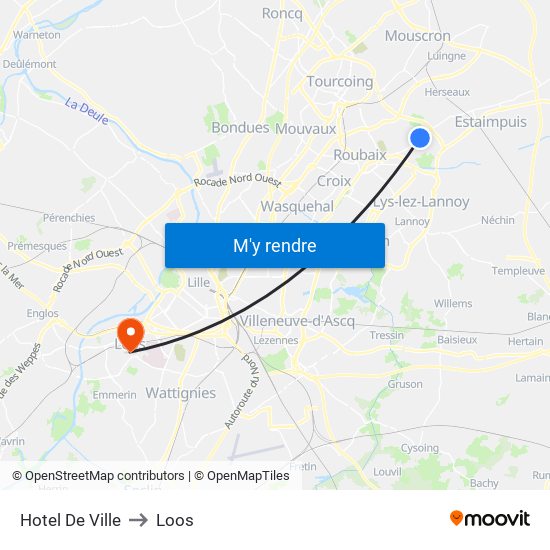 Hotel De Ville to Loos map