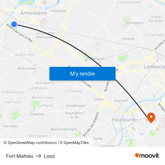 Fort Mahieu to Loos map