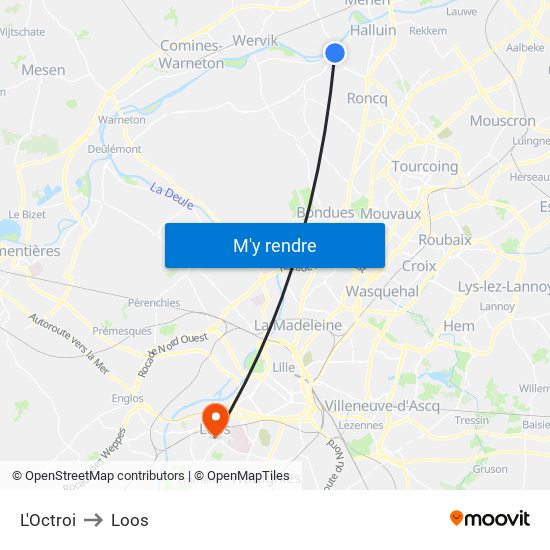 L'Octroi to Loos map
