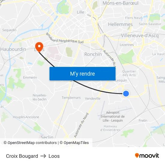 Croix Bougard to Loos map