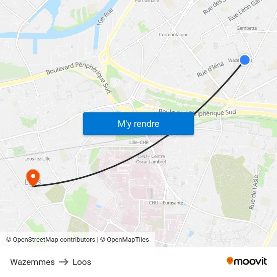 Wazemmes to Loos map