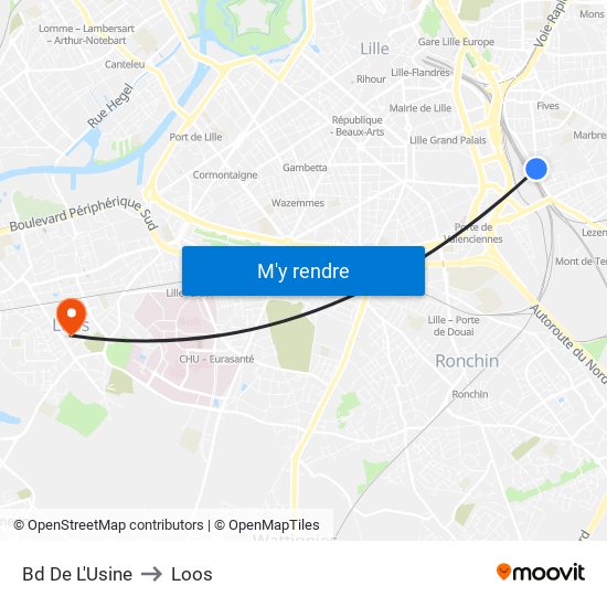 Bd De L'Usine to Loos map