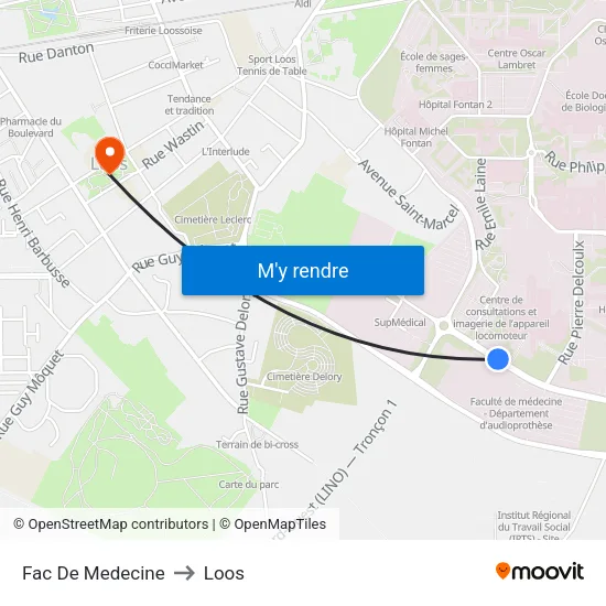 Fac De Medecine to Loos map