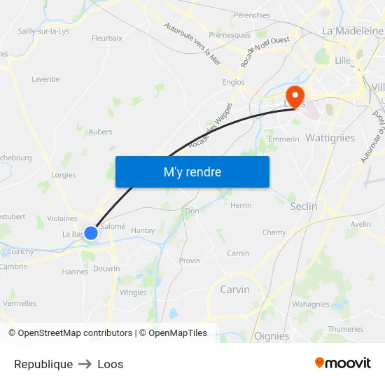 Republique to Loos map