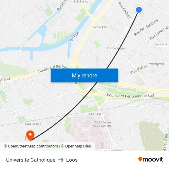 Universite Catholique to Loos map