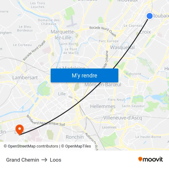 Grand Chemin to Loos map