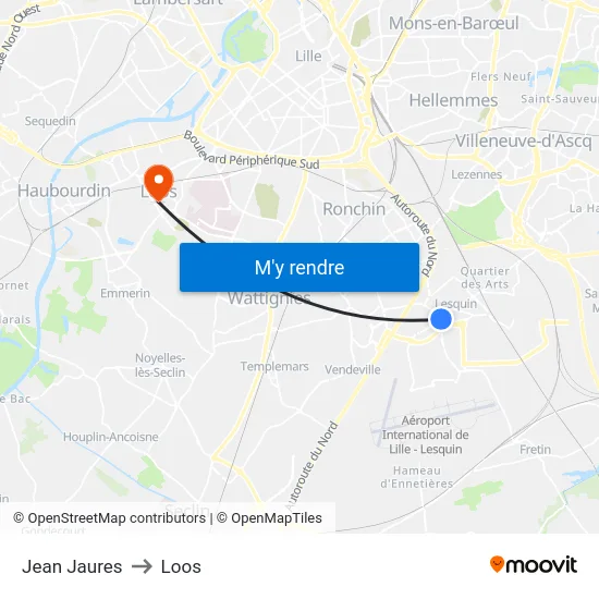 Jean Jaures to Loos map