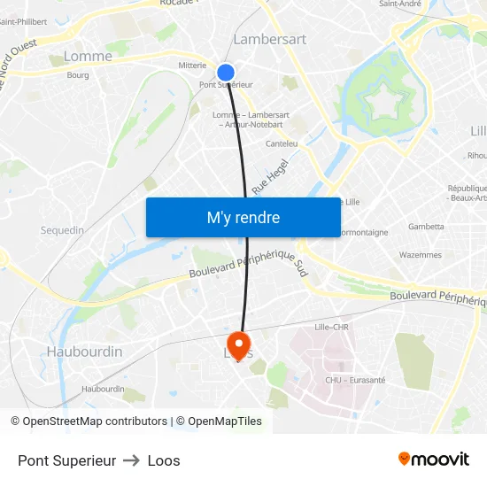 Pont Superieur to Loos map