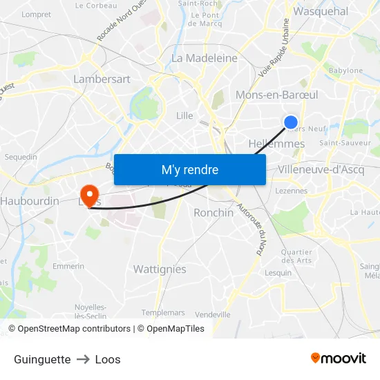 Guinguette to Loos map