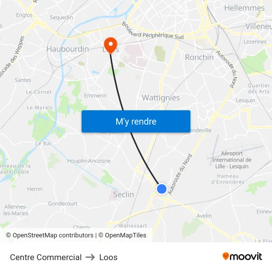 Centre Commercial to Loos map