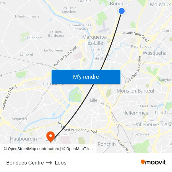 Bondues Centre to Loos map