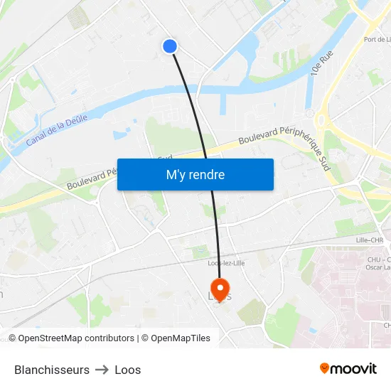 Blanchisseurs to Loos map