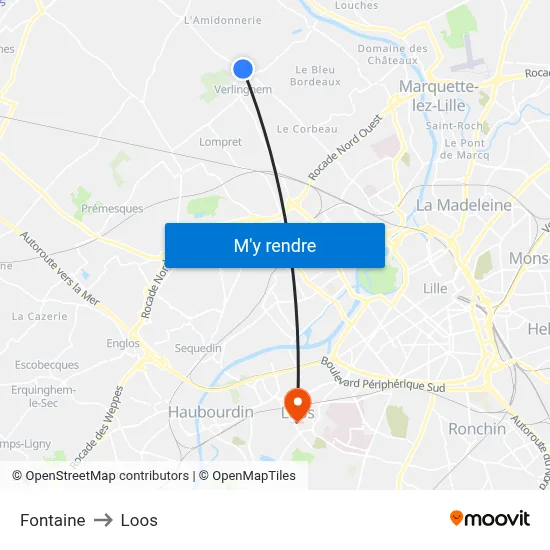Fontaine to Loos map