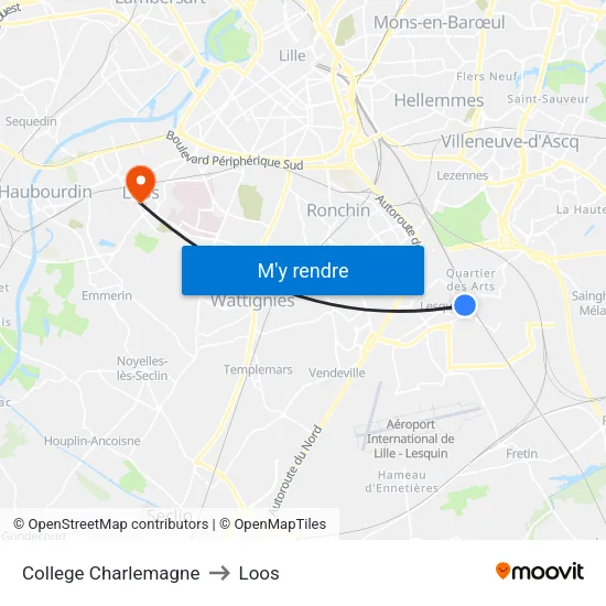 College Charlemagne to Loos map