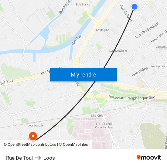 Rue De Toul to Loos map