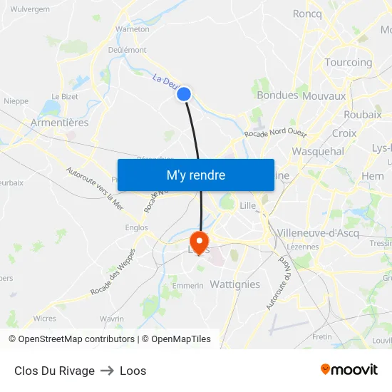 Clos Du Rivage to Loos map