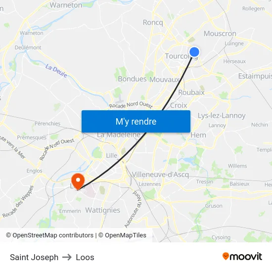 Saint Joseph to Loos map