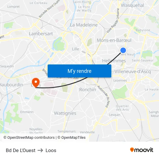 Bd De L'Ouest to Loos map