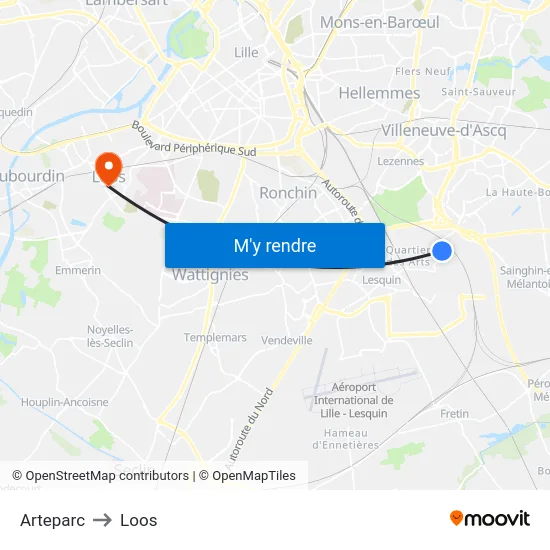 Arteparc to Loos map