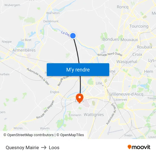 Quesnoy Mairie to Loos map