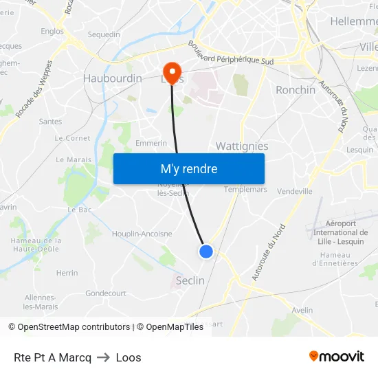 Rte Pt A Marcq to Loos map