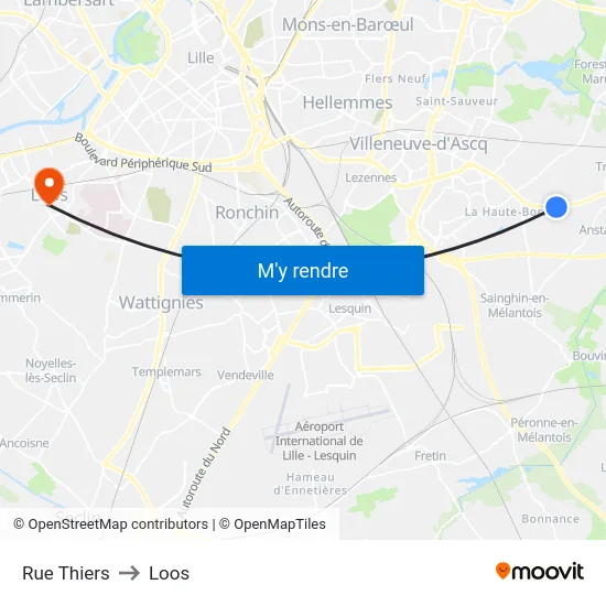 Rue Thiers to Loos map