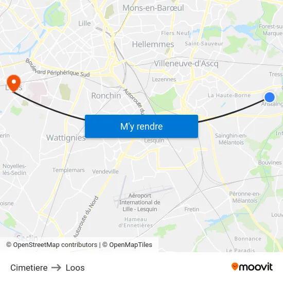 Cimetiere to Loos map