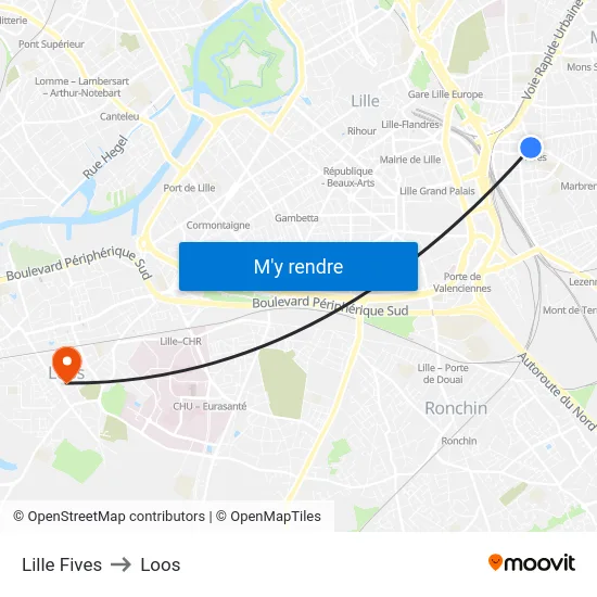 Lille Fives to Loos map