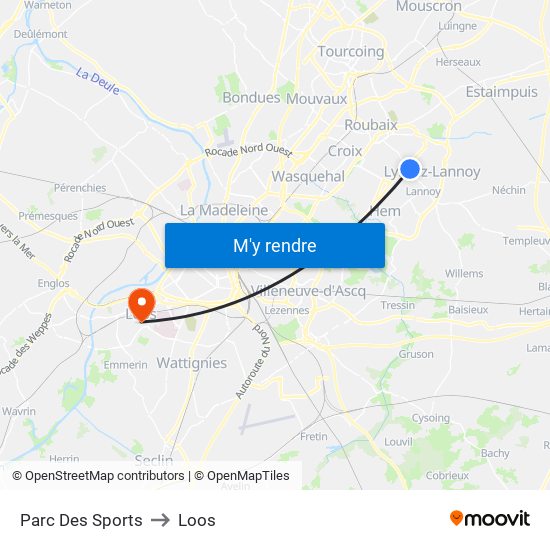 Parc Des Sports to Loos map