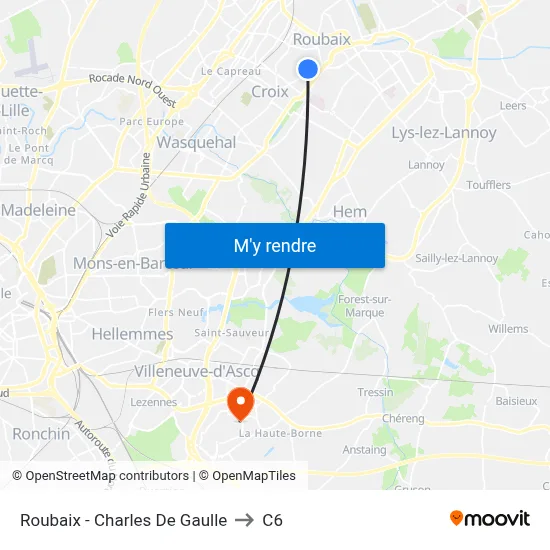 Roubaix - Charles De Gaulle to C6 map