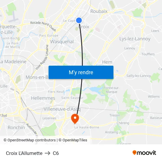 Croix L'Allumette to C6 map