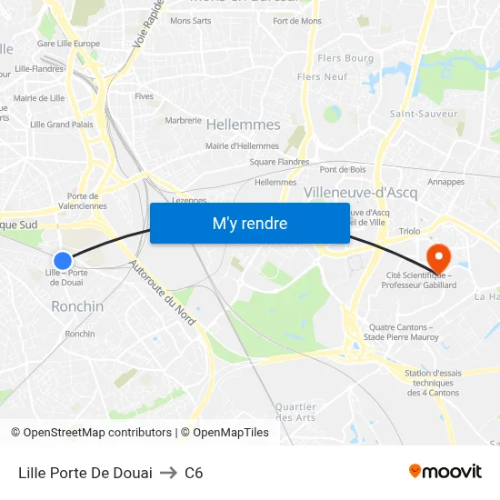Lille Porte De Douai to C6 map