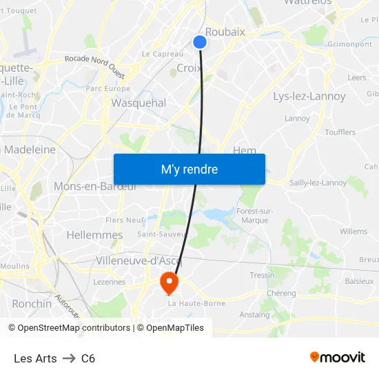 Les Arts to C6 map