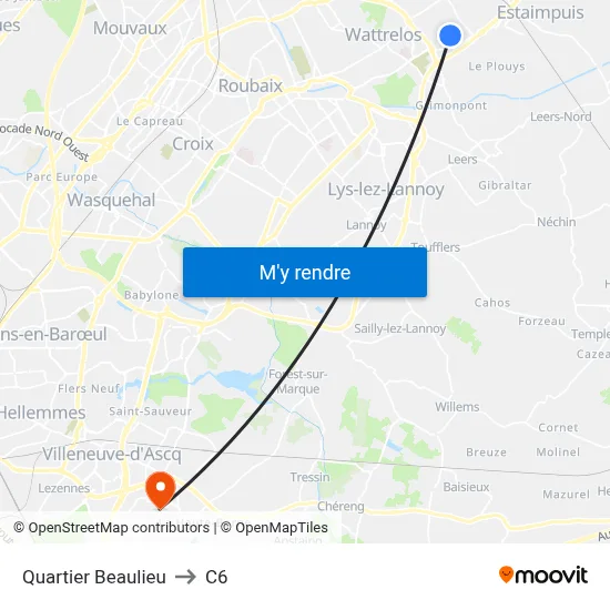 Quartier Beaulieu to C6 map