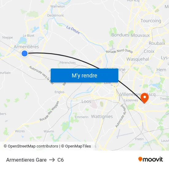 Armentieres Gare to C6 map