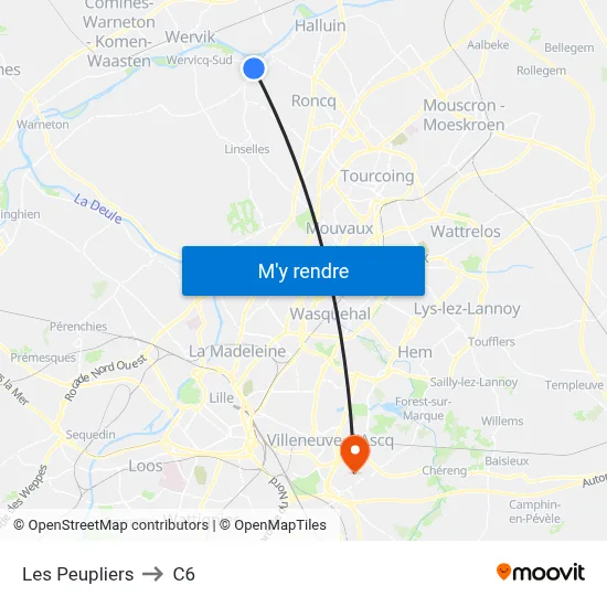 Les Peupliers to C6 map