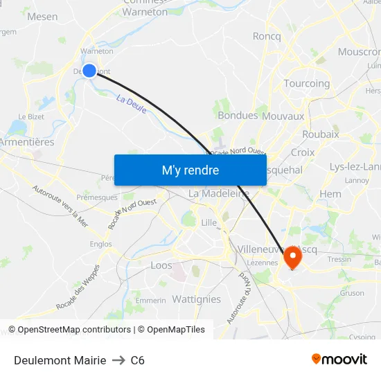 Deulemont Mairie to C6 map