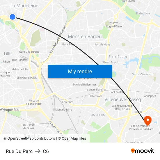Rue Du Parc to C6 map