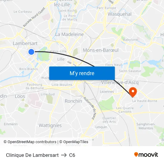 Clinique De Lambersart to C6 map