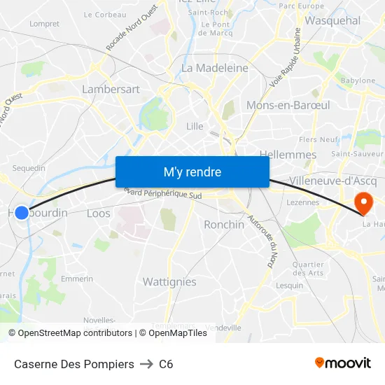Caserne Des Pompiers to C6 map