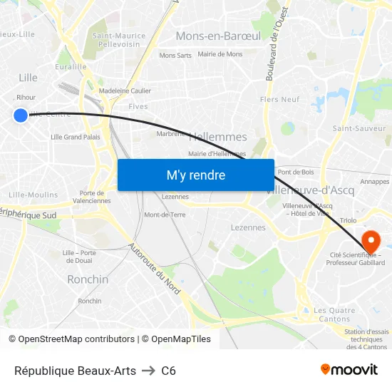 République Beaux-Arts to C6 map