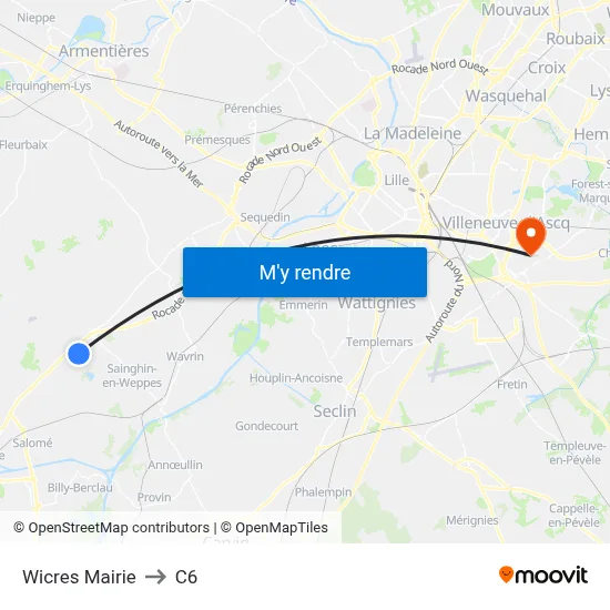 Wicres Mairie to C6 map