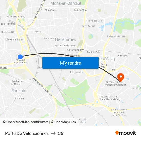 Porte De Valenciennes to C6 map
