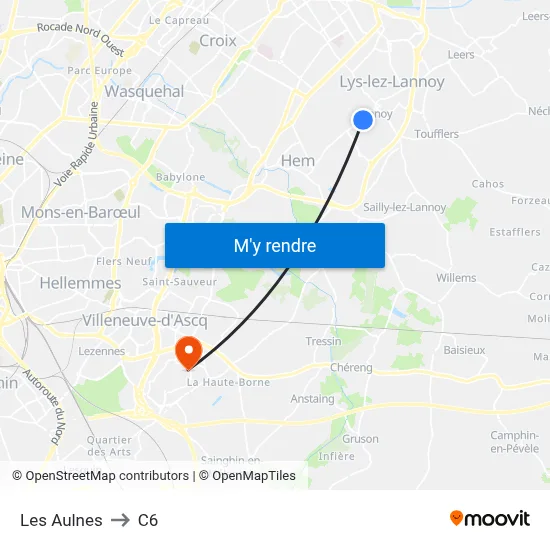 Les Aulnes to C6 map
